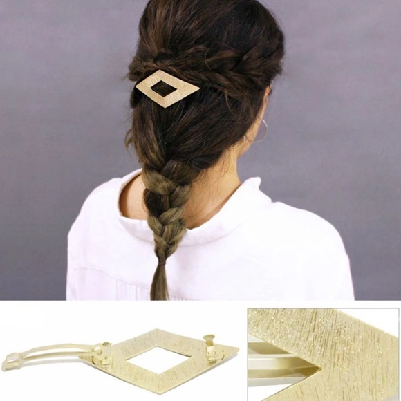 Gold Diamond Textured French Barrette Hair Clip - Picture 3 of 4