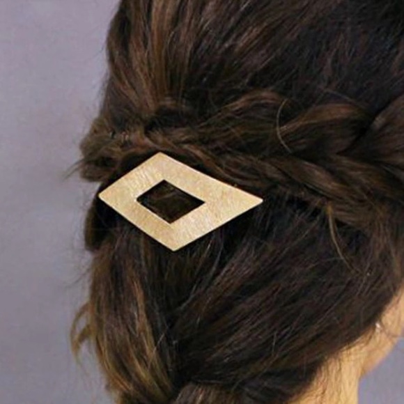 Gold Diamond Textured French Barrette Hair Clip - Picture 2 of 4