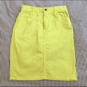 neon yellow denim skirt