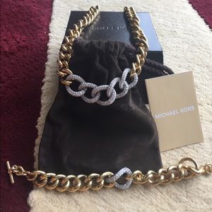 Michael Kors Pave Gold Chain Necklace and Bracelet