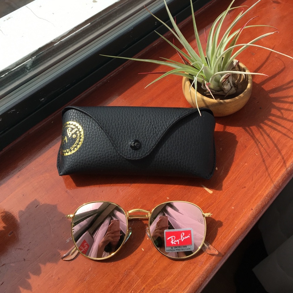 Auth Ray Bans Round Mirror Copper Pink 50mm