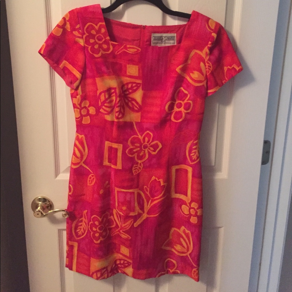 orange red pink yellow Jessica Howard dress