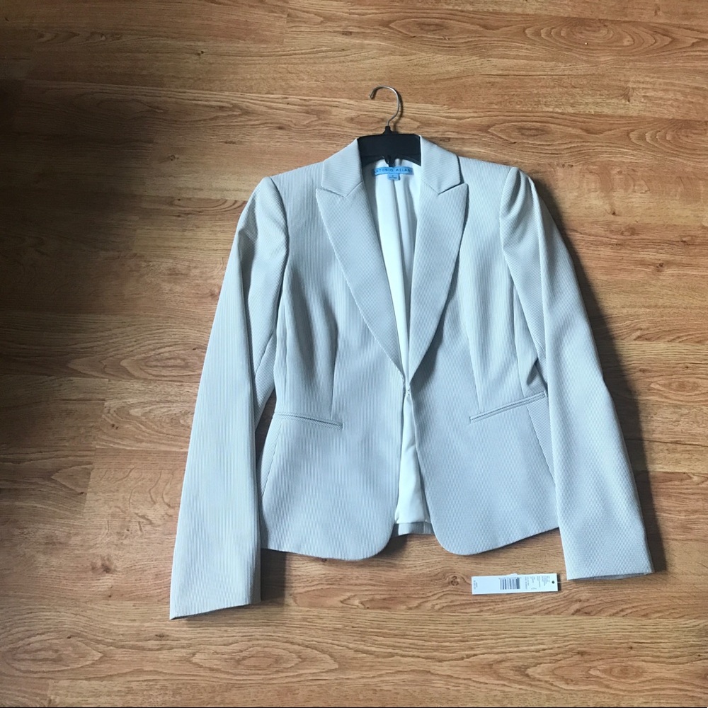 new 2P Antonio Melani chocolate pinstriped blazer