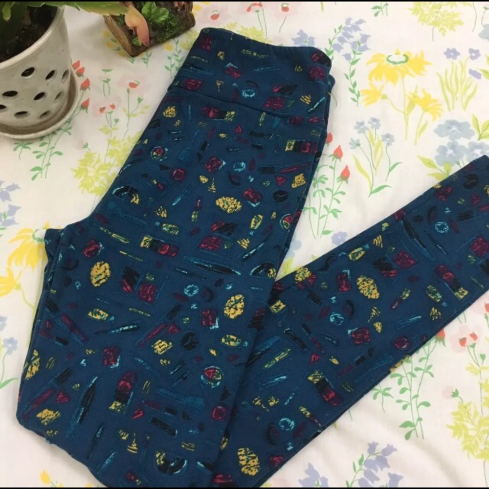 Lularoe Cosmetics Makeup Print Leggings Dark Teal