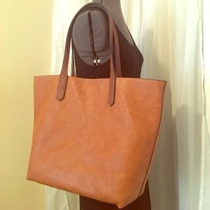 Duo tone brown leather tote