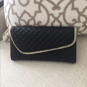BLACK SHEEPSKIN LEATHER CLUTCH CROSSBODY BAG