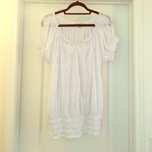 White cotton short sleeve peasant top