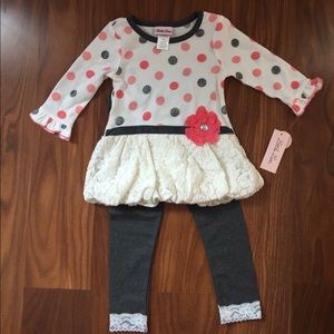 Little Lass 2 Piece Polka Dot Top/Pant Set