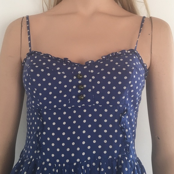 Adorable "Divided" Blue & Cream Polka Dot Dress - Picture 3 of 4