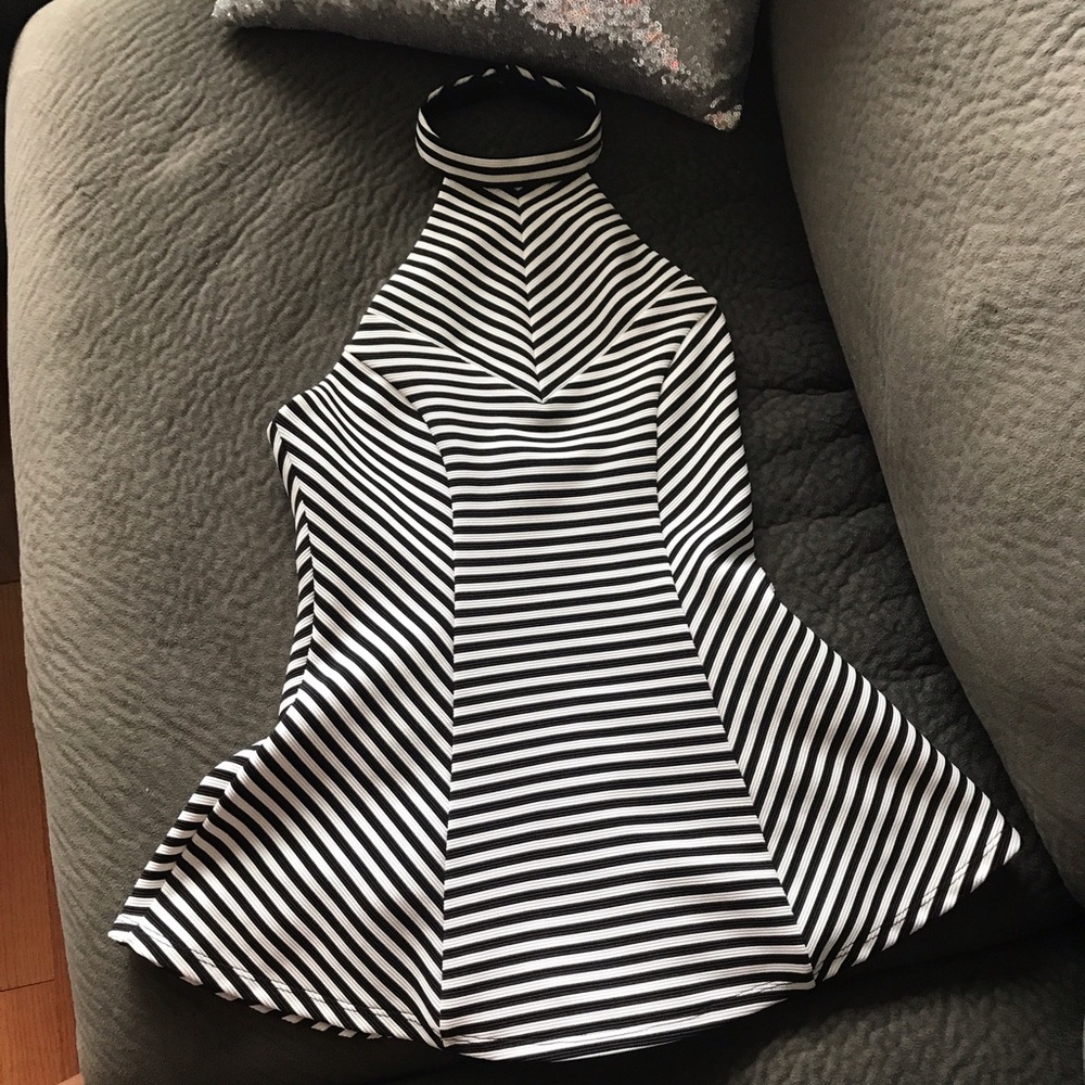 Black and white striped guess Halter peplum top