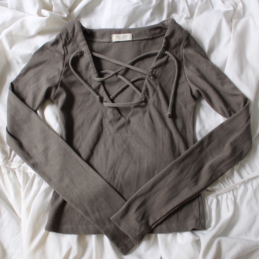 Pacsun olive green lace up top