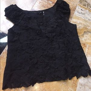 Ryu full lined sheer floral/black flower appliqué