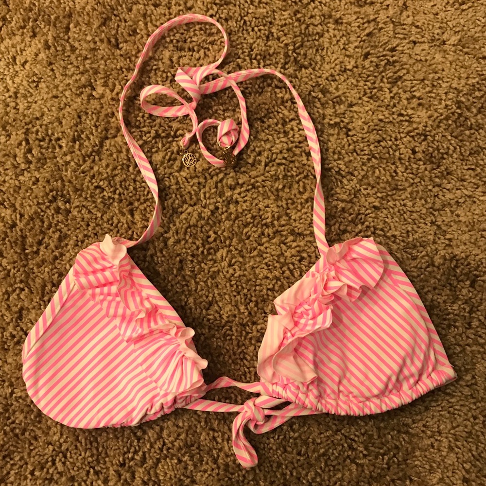Lilly Pulitzer Pink White Seersucker Bikini Top XS