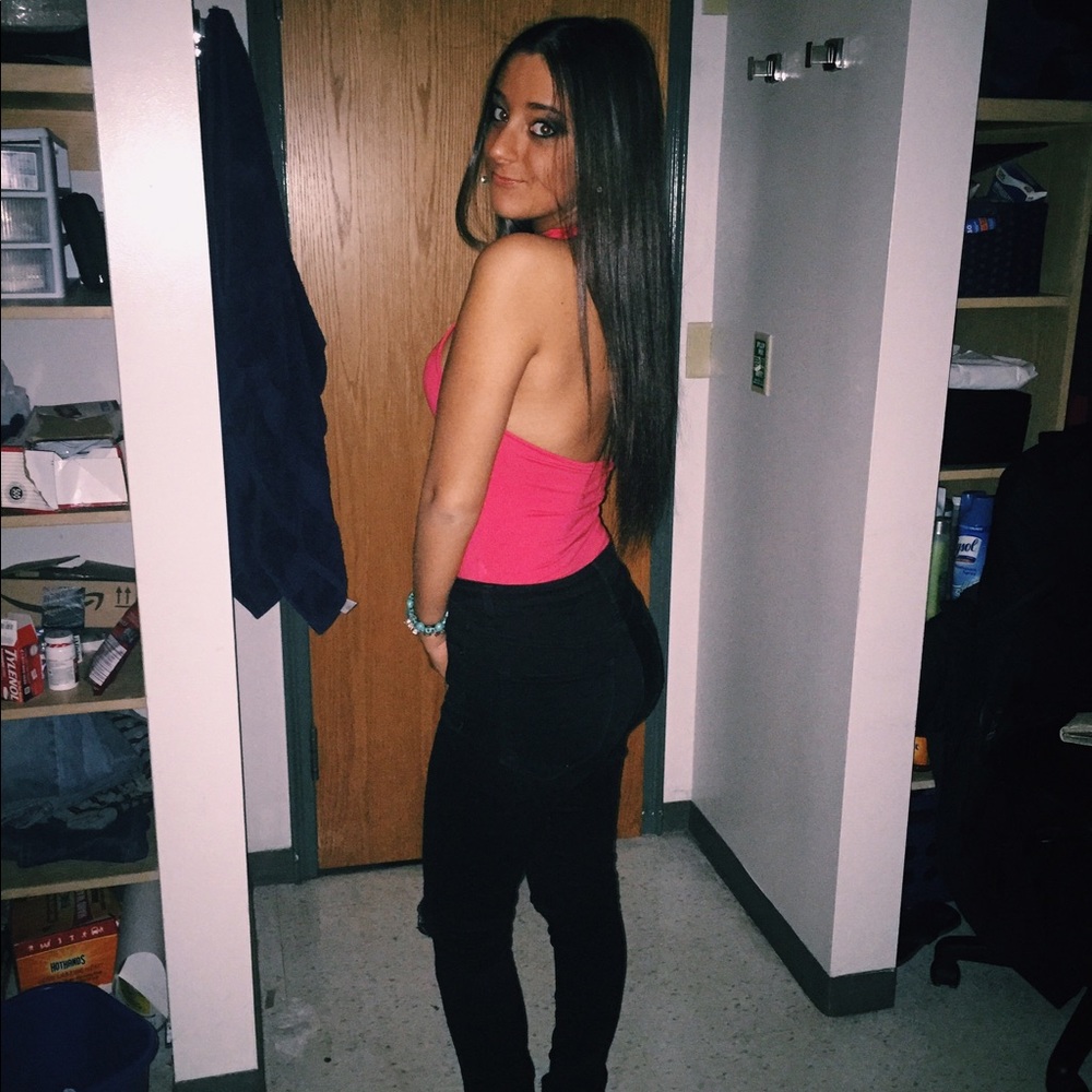 Choker neck red bodysuit