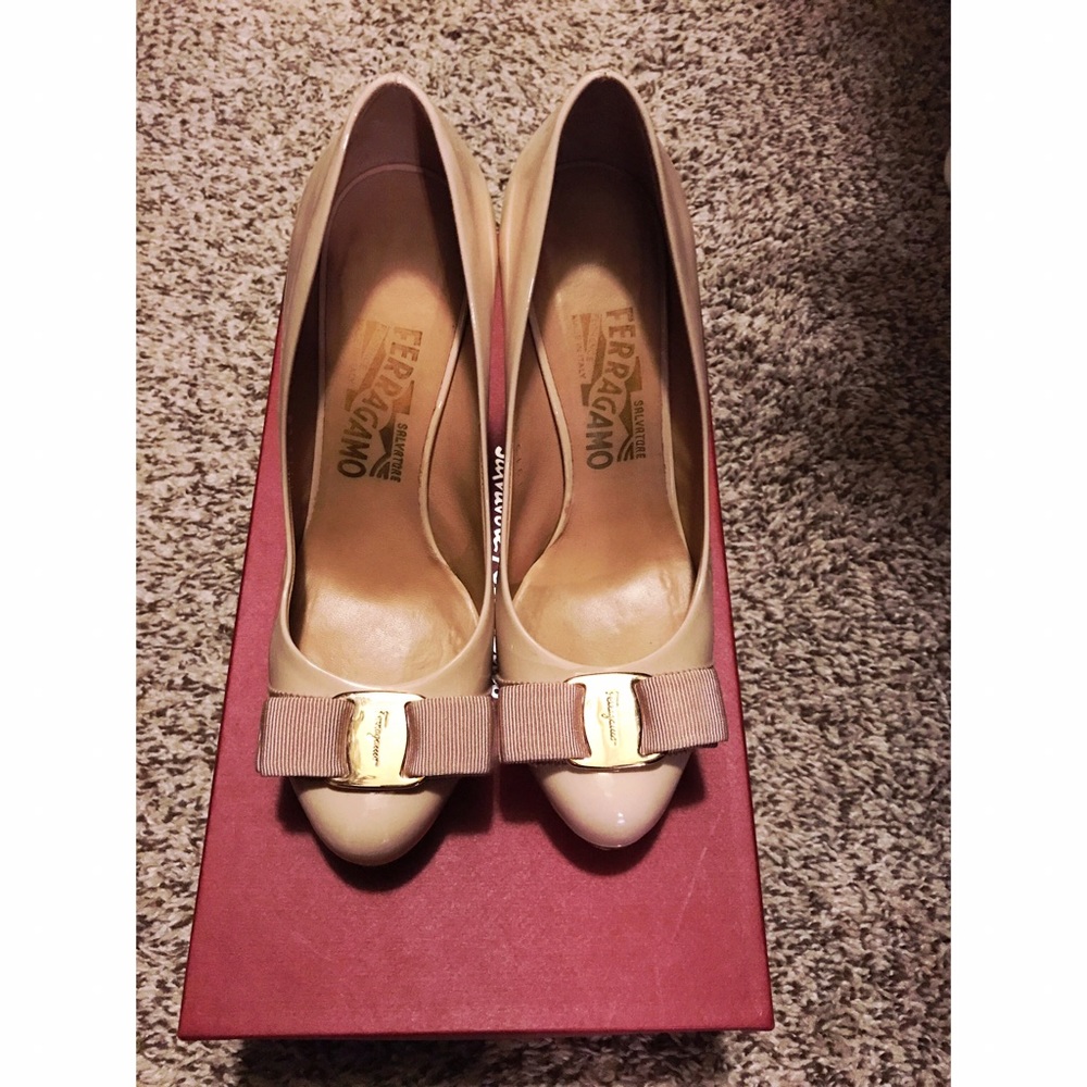 Salvatore Ferragamo Tina New Bisque Patent Calf