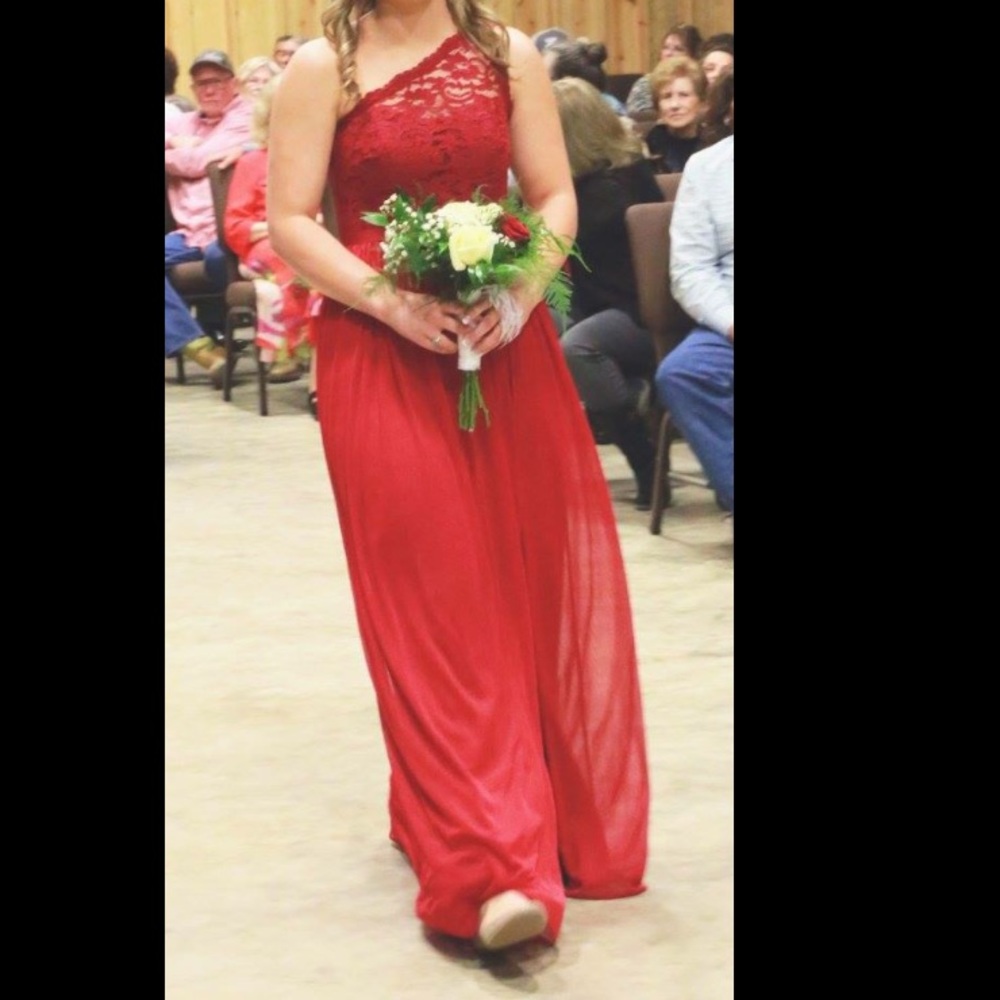 Long One Shoulder Lace Bridesmaids Dress