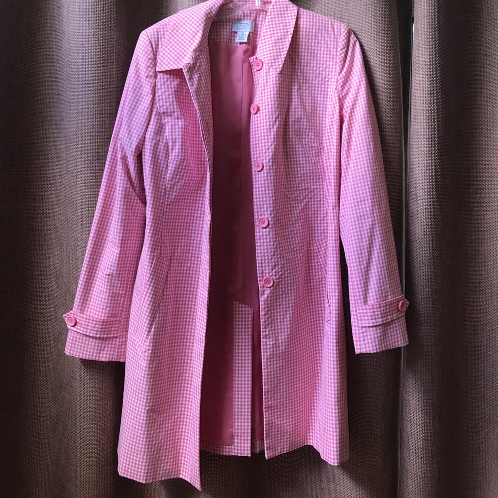 Pink & white gingham raincoat trench