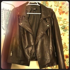 Brown leather moto jacket