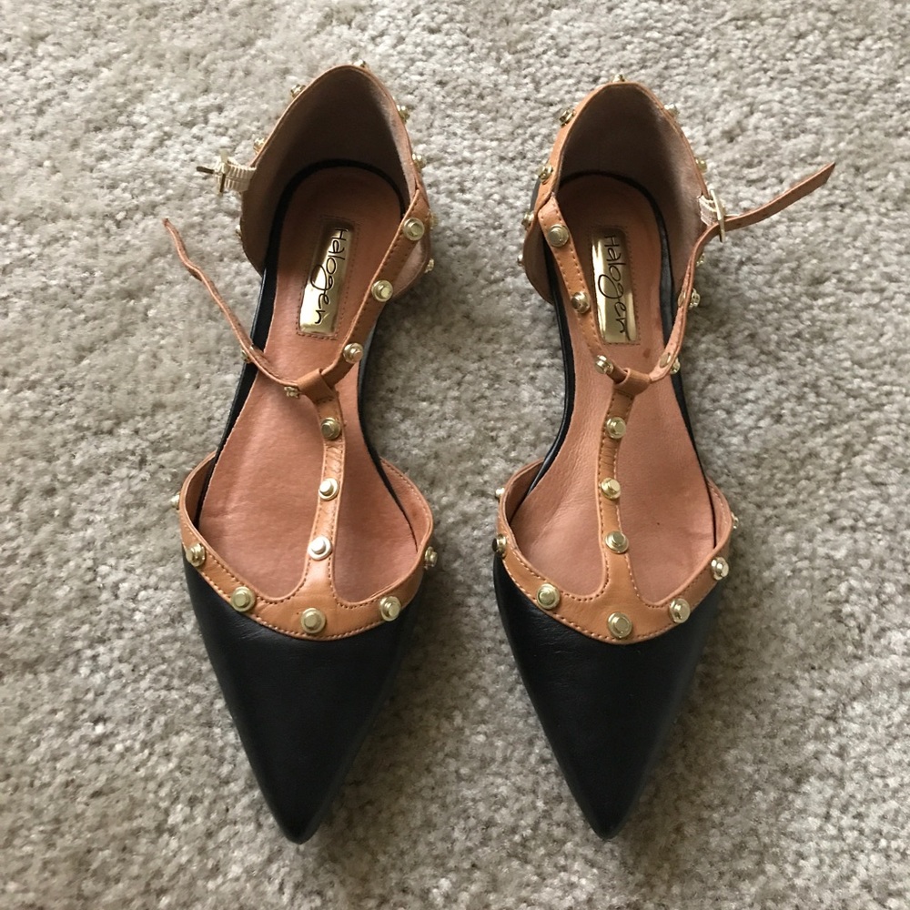 Halogen Olson' Pointy Toe Studded T-Strap Flat
