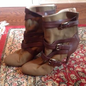 J.Crew, canvas and leather strap boots