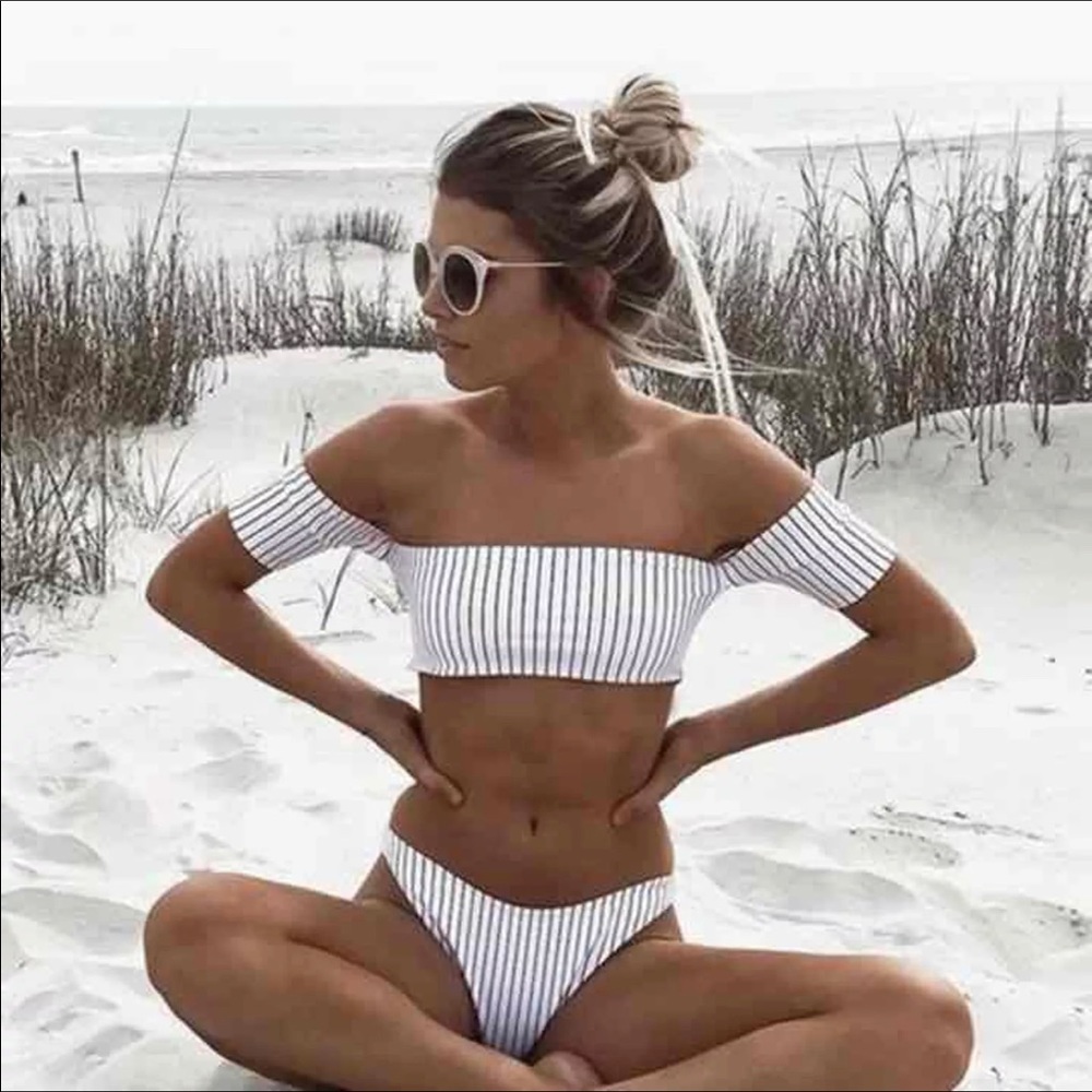 Black and White Striped Bikini