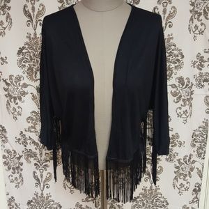 Black open-front top with fringe
