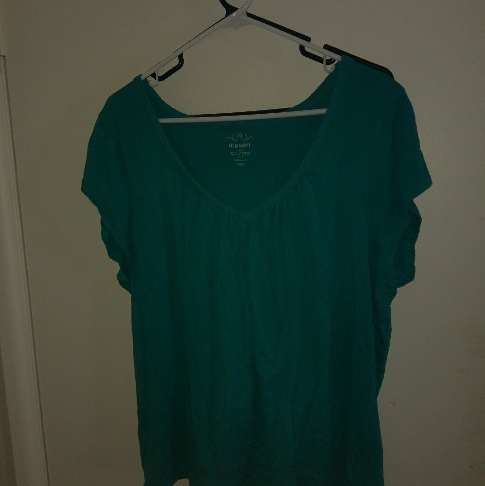 Old navy blue teal shirred v neck tee XXL