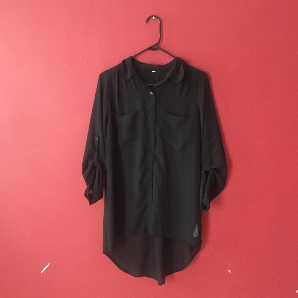 Sheer black tunic, asymmetrical