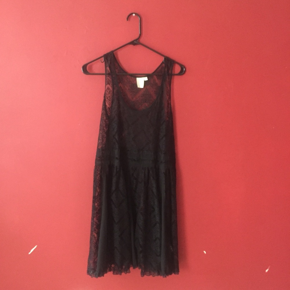 Free People, black sheer lace slip