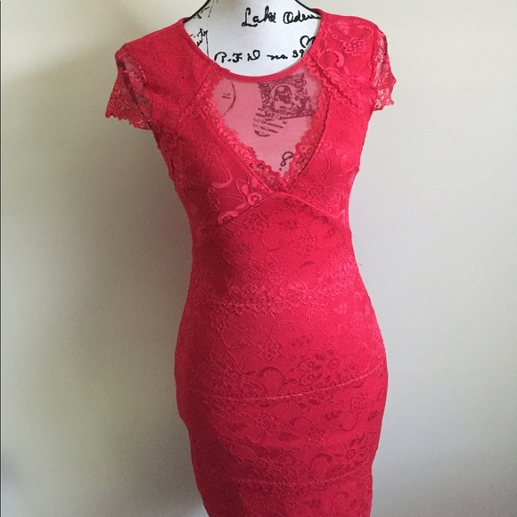 bebe Dresses & Skirts - Bebe Red Lace Mini Dress - XS
