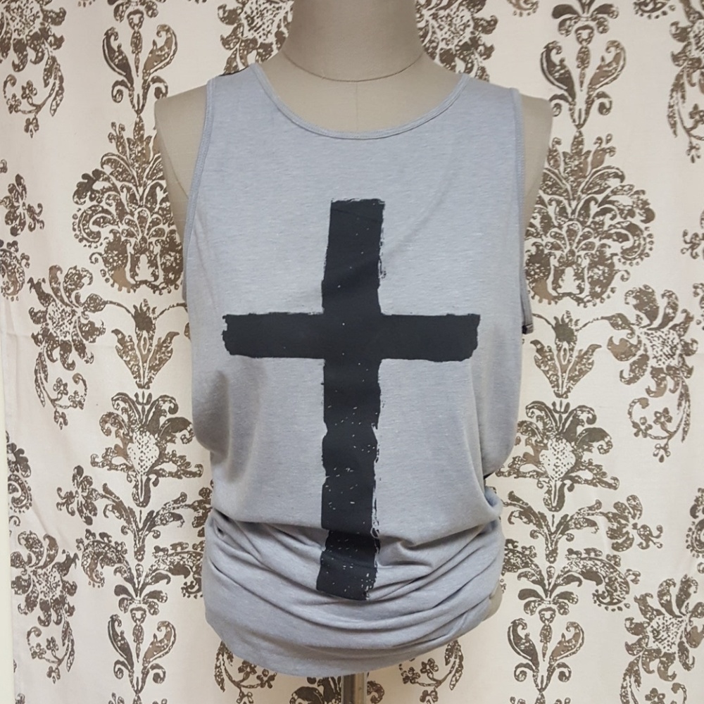 Gray tank with cross graphic