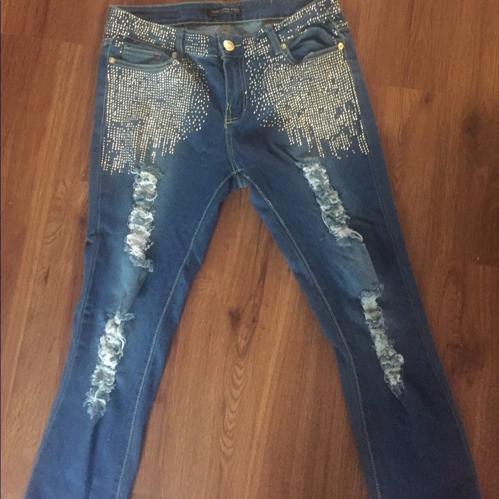 Denim studded jeans