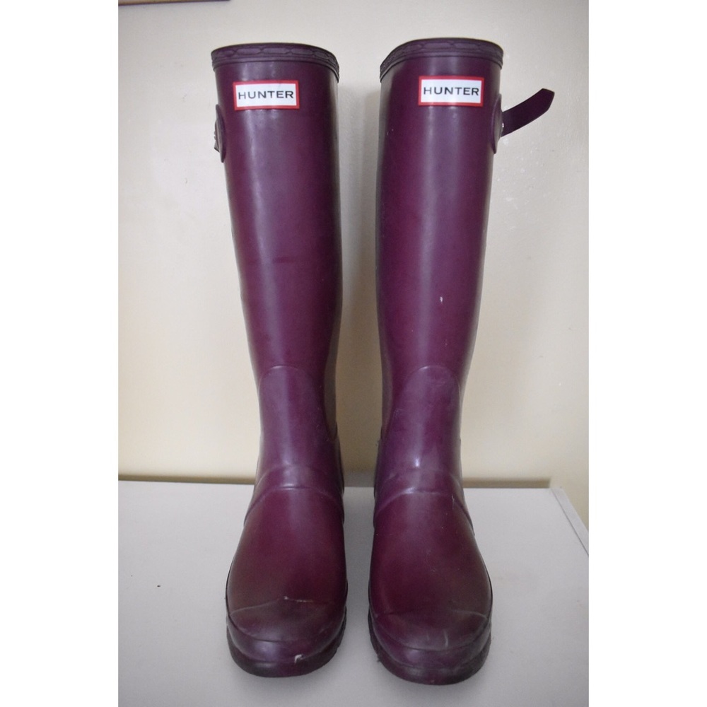 Tall burgundy/purple Hunter rain boots