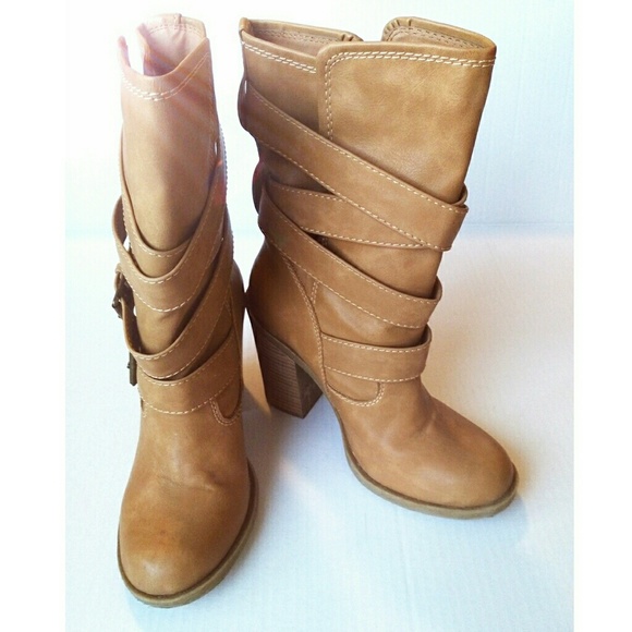 Chunky Leather Boots w/ Straps - Picture 1 of 2