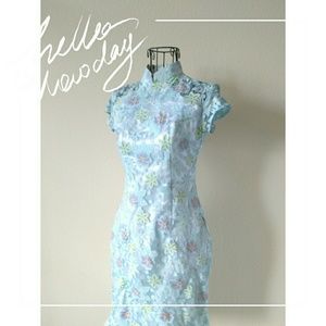 Mint Green Qi-Pao in Floral Prints