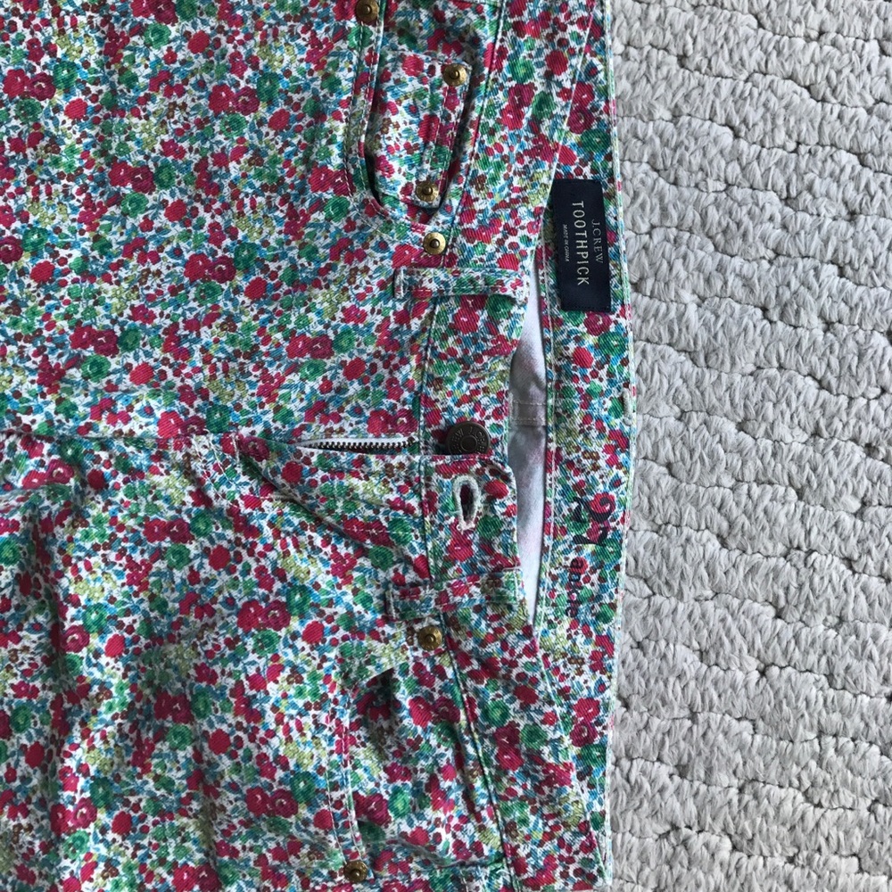 J. Crew Liberty floral toothpick jeans