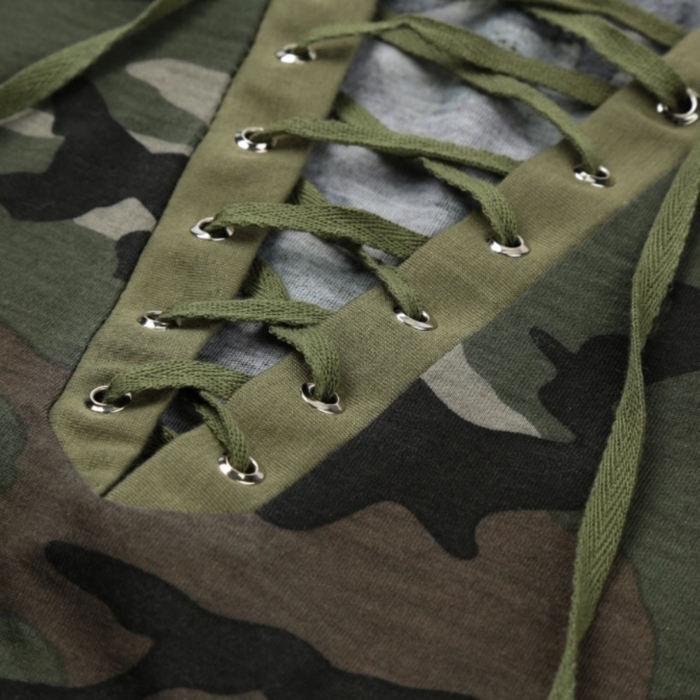 🌷 Camouflage Choker Long Sleeve Tee Top - Picture 3 of 8