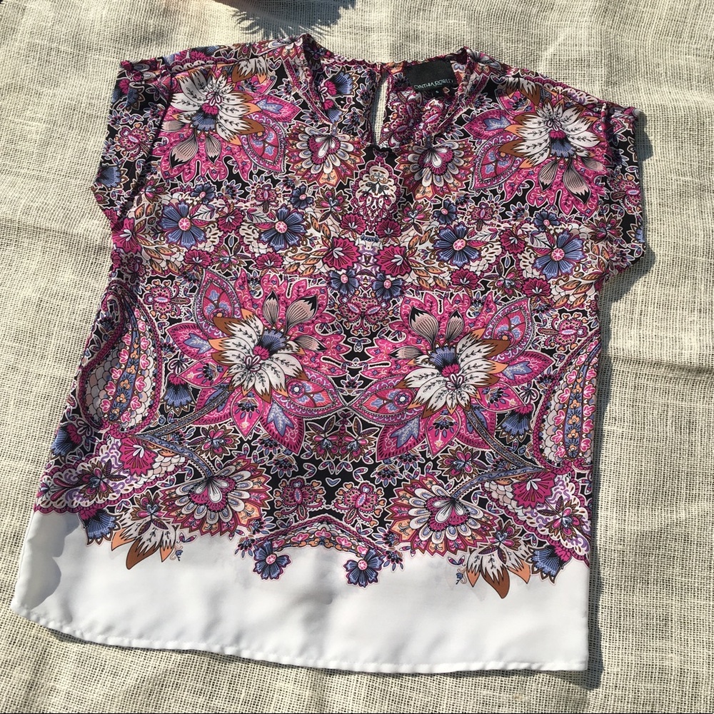 Cynthia Rowley Floral Bright Blouse Short Sleeve