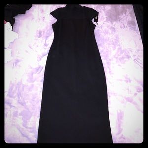 Black mesh detail midi dress