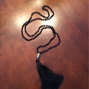 Black crystal mala necklace with silver Buddha