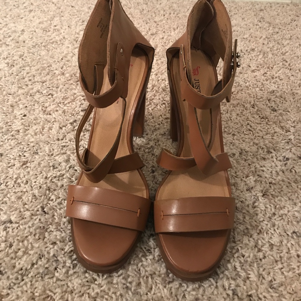 JustFab Tan Strappy Heels