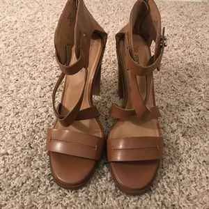 JustFab Tan Strappy Heels