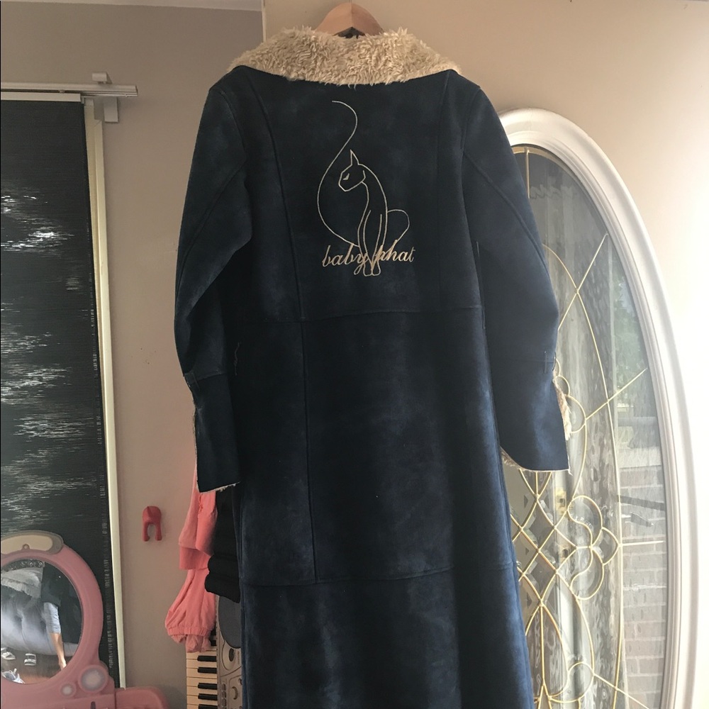 Lamb lined suede ankle length winter coat