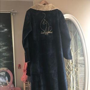 Lamb lined suede ankle length winter coat