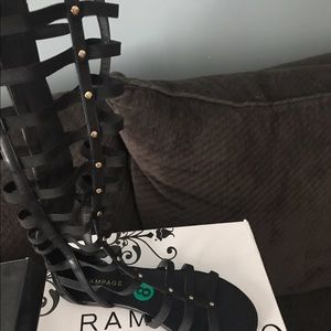 Knee length caged sandals