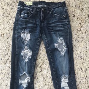 Machine Dark Wash Distressed Jeans Size 3