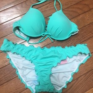 Victoria Secret Aqua Fabulous Ruffle Cheeky Bikini