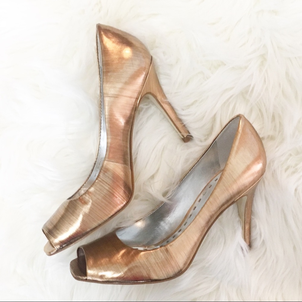 Gianni Bini Metallic Gold Open Toe Pumps