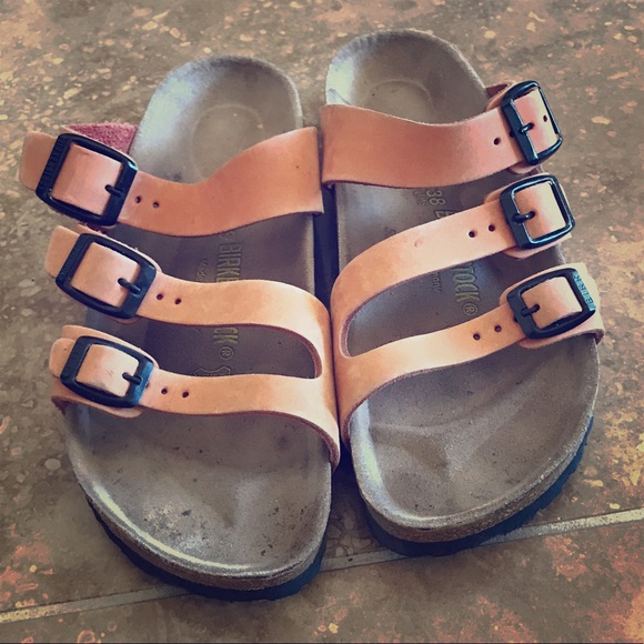 Birkenstock Shoes - Orange three strap birkenstocks EUC