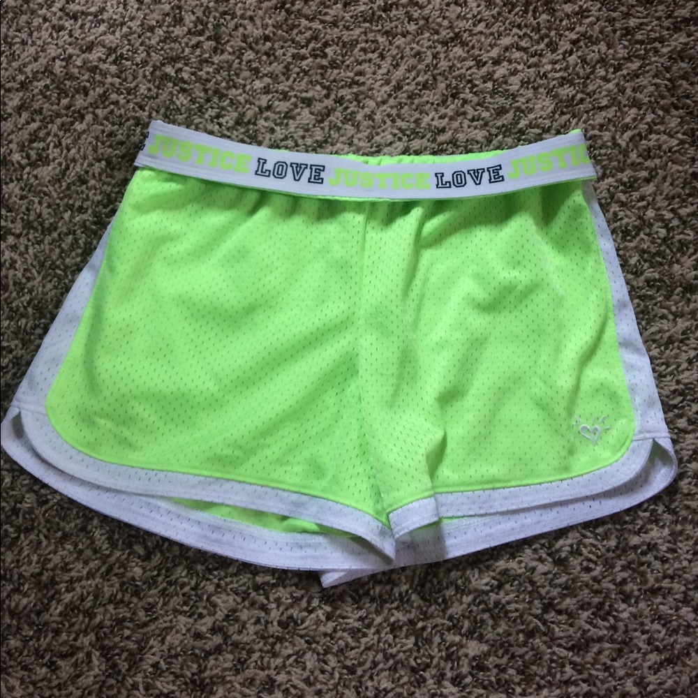 Justice neon green athletic girls shorts